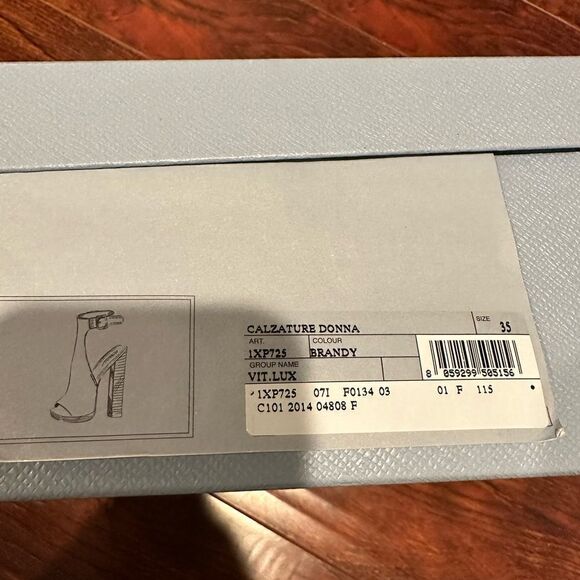 Prada Calzature Donna high heeled patent leather sandals size EU 35, tan NWT - Picture 13 of 13